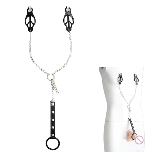 Penis Ring & Nipple Clamps Male Sex Toys Silicone Cock Rings with Adjustable Nipple Clip Erection Sex Toy for Men Gay BDSM Bondage Restraints Sex Game for Adult Couples Sexual Pleasure