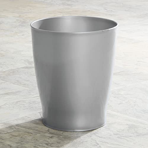 Image of mDesign Round Plastic Bathroom Garbage Can, 1.25 Gallon Wastebasket, Garbage Bin, Trash Can for Bathroom, Bedroom, and Kids Room - Small Trash Can - Fyfe Collection - Silver