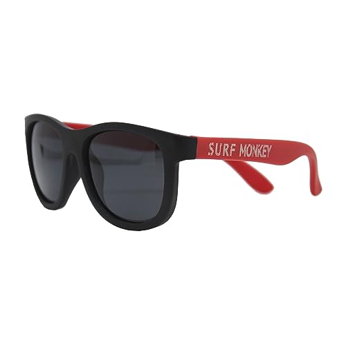 SURF MONKEY Gafas de sol POLARIZADAS niño/niña | UV400 protección 100% rayos UVA y UVB Seguras | Libre de BPA | 3 – 12 años (Negro/Rojo)