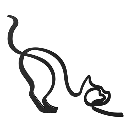 ARTSEWPLY Escultura Decorativa de Gato Hierro para Estantería Adorno Minimalista para Oficina y Hogar Animal Negro para Sala Jardín y Dormitorio