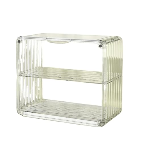 PANJIEミニ食器棚キッチン収納2層卓上キッチン収納棚キャビネットアクリル扉付き収納で一人暮らしに便利食器収納 (B,27.5*15*24.5cm)