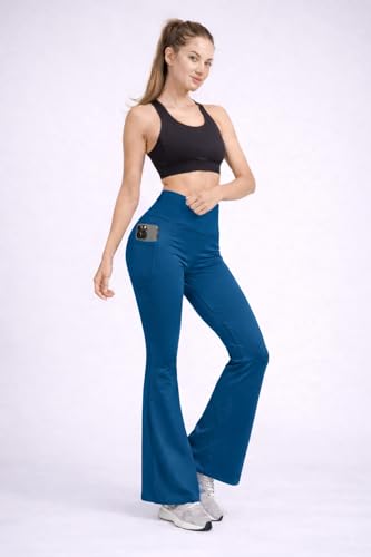 Image of Women's High Waist Bootcut Yoga Pants with Side Pockets | Flared Gym Leggings for Women | Stretchable Workout Bell Bottom Tights for Yoga, Gym, Running & Casual Wear Pack of 2