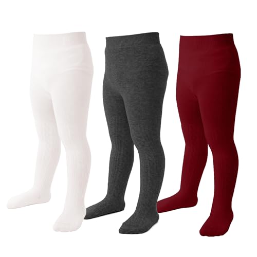 Image of Marchare Baby Girls Tights Thick Solid Cable Knit Leggings Winter Warm Stockings For Toddler Girls 1 /2 /3 /4 /5 Pack