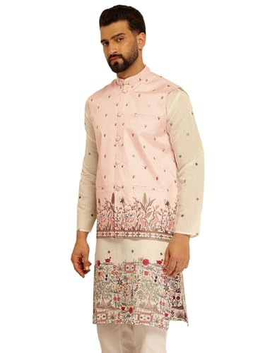 Image of SOJANYA (Since 1958 Men's Silk Blend Exquisite Daman Embroidered Nehru Jacket