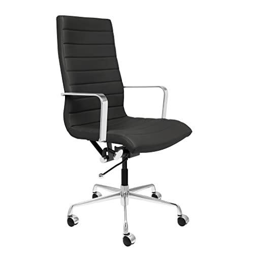 Laura Davidson Furniture SOHO II Ribbed Office Chair - Tall Back Desk Chair with Arm Rest, Swivel & Cushion Availability, Made of Faux Leather, Black, Computer Chair