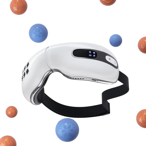 Huhubol Eye Massager with Heat and Cooling Relax Eye Strain Dry Eyes, Music Heated Eye Massager Reduce Dark Circles, Eye Bags and Puffiness, Eye Mask Massager Improve Sleeping Best Gifts(White)