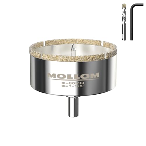 Image of MOLLOM 3-1 /8 inch (80mm) Diamond Hole Saw with 2 Pilot Drill Bit