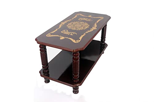 Image of Asian Engineered Wood Wooden Finish Teapoy Coffee Table Printed Design