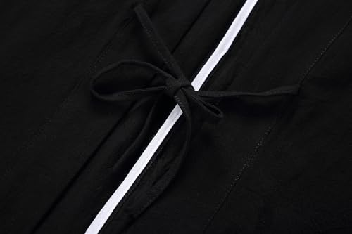 Image of Mens Japanese Kimono Cardigan Cotton Linen Haori Fashion 3 /4 Sleeve Yukata | Shawl Collar Kimono Jacket Robe Embroidery Patchwork Happi Coat Tie Pockets Lightweight Outerwear Daily Casual All Seasons