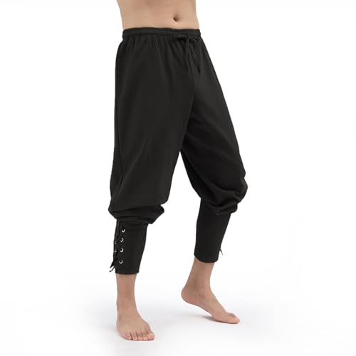 Men's Cotton Linen Renaissance Ankle Banded Pants Retro Medieval Viking Navigator Pirate Trousers2