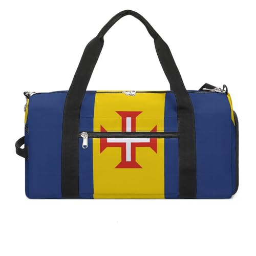 Madeira Flag Funny Gym Bag Travel Tote Bag Duffel Bag with Shoe Compartment for Weekender Sports Vacation