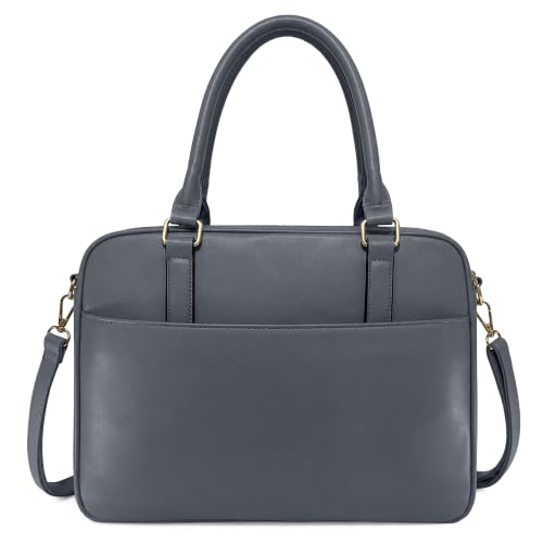 Bolsa Feminina para Notebook 14” Pasta Executiva Compacta Slim Couro Sintético 3 Compartimentos Alça Transversal Removível para Trabalho e Dia a Dia (Azul)