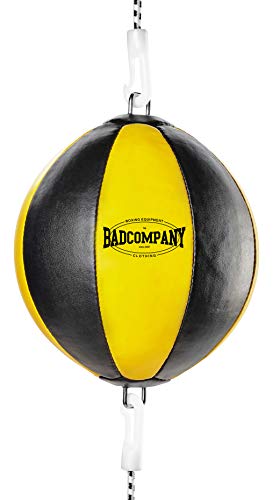 Bad Company Balle de boxe double en cuir synthétique avec sangles élastiques de serrage I 25 cm de diamètre I Ballon de boxe pour le Reflex et la boxe, jaune