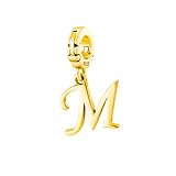 A-Z Alphabet Letters Versatile Open Clasp Pendant 925 Sterling Silver Charm For Pandora & Similar Charm Bracelets or Necklaces (M, Yellow Gold)