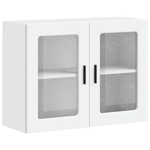 vidaXL Küchen-Hängeschrank mit Glastür Porto Weiß, Wandschrank Küche,...