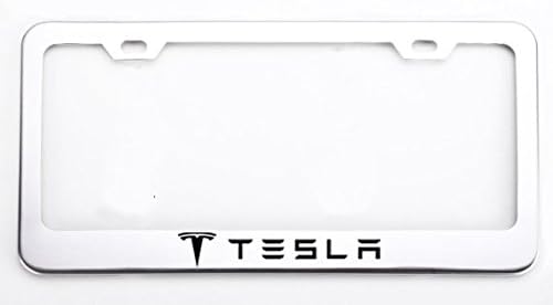 Deselen Stainless Steel License Plate Frame for Tesla with Screw Caps Cover Set, Silvery White/Chrome (2 Pieces Front/Back) LP-TES (Silvery White)