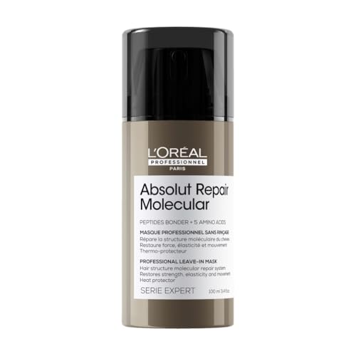 L’Oréal Professionnel, Mascarilla Reparadora Sin Aclarado, Textura Crema, Repara Daños y Fortalece, Termoprotección, Fórmula Patentada, para Cabello Dañado, Absolut Repair Molecular, 100ml