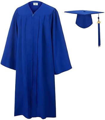 SAMDEEMI Unisex Adult Matte Graduation Gown and Cap Set with Tassel - Royal Blue, 42"