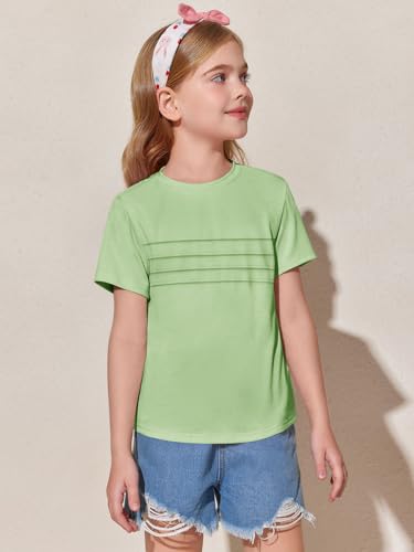 Image of Imily Bela Girls Pleated Short Sleeve T Shirts Kids Summer Crewneck Shirts Casual Tops Tees 5-14 Years
