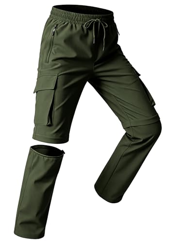 Buyboxs Kinder Outdoorhose Schnelltrocknende Wanderhose Zip Off Freizeithose Jungen wasserdichte Atmungsaktiv Trekkinghose mit Tasche Grün L