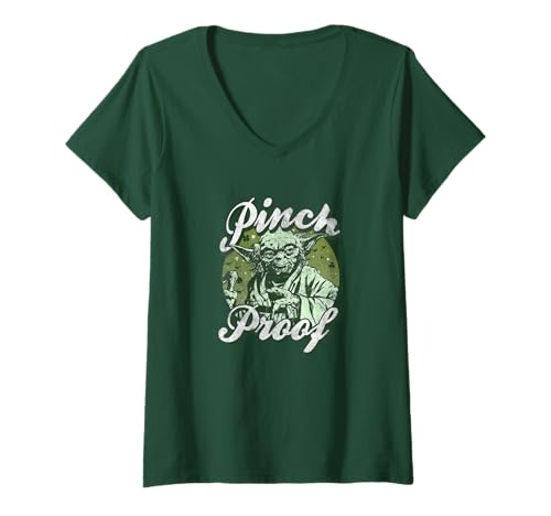 T-shirt Star Wars Yoda pour femme avec col V portrait vert Saint-Patrick