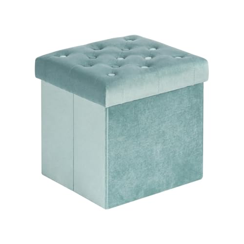 B FSOBEIIALEO Storage Ottoman Cube Velvet Tufted Folding Ottomans Footstool Rest Seat with Removable Lid (Teal, Medium)