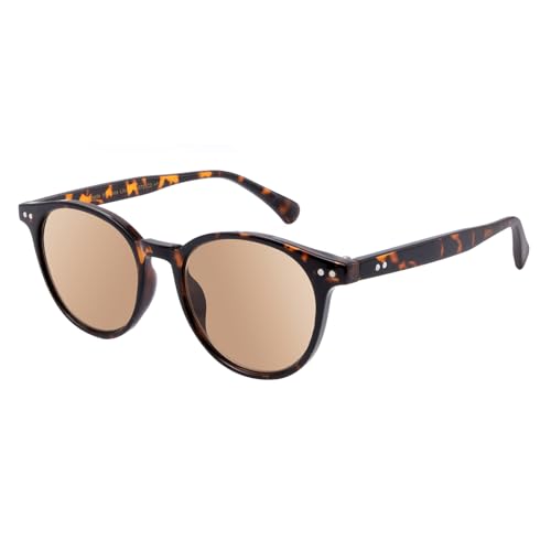 OKH Gafas de Sol Unisex CláSicas de Estilo Redondo, Gafas de Lectura Vintage para Exteriores Con Lentes UV400 para Hombres y Mujeres (Tortuga/Marrón 2.0)