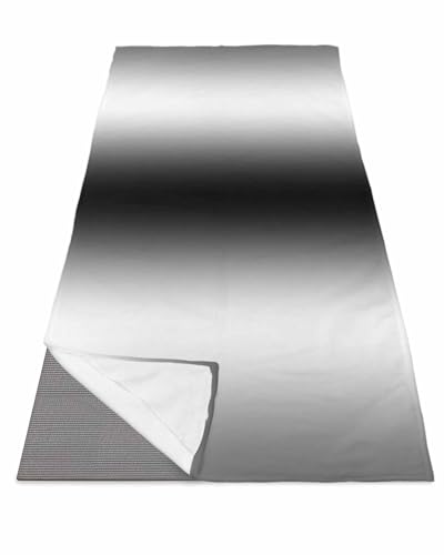 BOSIJOY Yoga Mat Towel,Minimalist Gradient Black Grey White Non Slip Sweat Absorbent Hot Yoga Towels with Corner Pockets,Modern Abstract Ombre Art Soft Microfiber Towel for Pilates Bikram 74