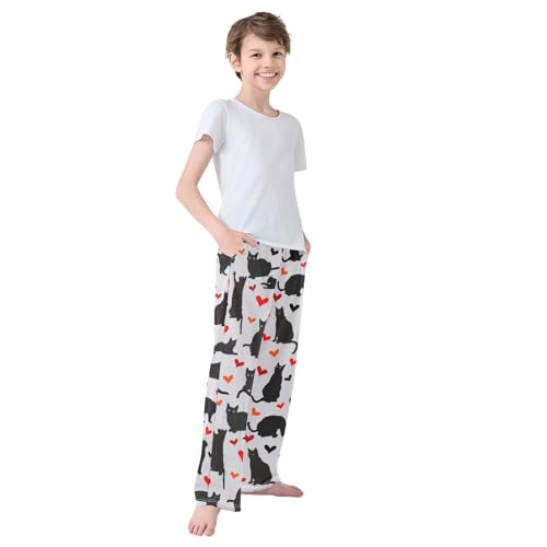 Boys' Pants Heart Black Cat Long Bottoms Jogger Pants Elastic Waist Trousers with Pockets S-XL4