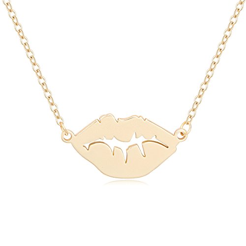 MANZHEN Sexy Lip Kissing Pendant Necklace Valentines Day Gift (Gold)