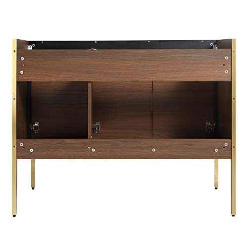 Fine Fixtures Oakville 42 In. W X 18 In. D X 33 In. H Bathroom Vanity In Walnut Ebony With White Ceramic Sink - Satin Brass Hardware #TOP4