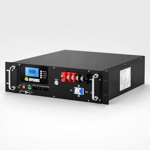 Rvpozwer 48V 100Ah Server Rack LiFePO4 Battery, 5.12kWh Solar Energy Storage, Built-in 100A BMS, Smart LED Display, 12000+ Cycles, RS485/CAN/RS232 for Home PV System, Solar System, Backup