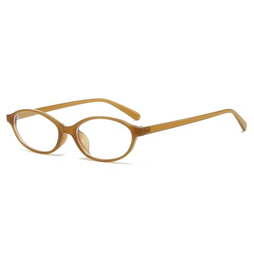 Image of LJCZKA Oval Blue Light Glasses for Women Men Small Cat Eye Frame Anti Eye Satrain Headache Eyeglasses Y2K Clear Lens for Computer Gaming Reading (Amber, 0.0, x)