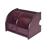 Wooden Tidy Desk Organiser Desktop Storage Box with Dividers Drawers Office Supplies Makeup...