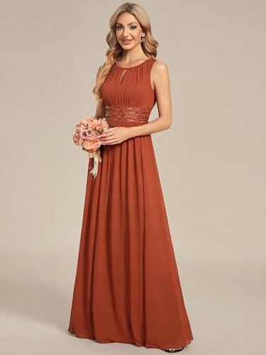 Image of Ever-Pretty Women's Chiffon Sleeveles Summer Formal Wedding Guest Dresses Ruched A Line Hollow Out Crew Neck Bridesmaid Dress