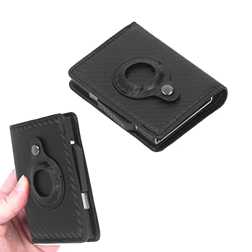 Leather Wallet for Men Women, Wallet Card Bag Aluminum Alloy PU Leather Multifunctional Anti Theft Card Holder for iOS Locator/507 (Color : Carbon Black)2