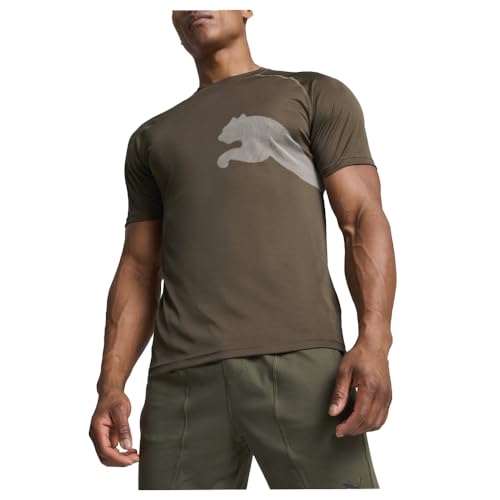 PUMA Mens Train All Day Cat Crew Neck Short Sleeve Athletic Casual Tops Casual - Green