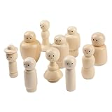 Gogogmee 10 Stück Teiliges DIY Holzfiguren Bastelset Unbemalte Peg Puppen aus Natürlichem Holz zum Bemalen und Dekorieren für Kreative Kunstprojekte und Individuelle
