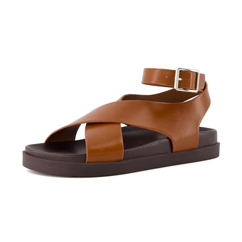 CUSHIONAIRE Emoji Platform Sandal for Women | Vegan Leather Crisscross Straps & Adjustable Ankle Buckle | Comfortable Walking Sandals | Slip-On Sandals for Women | Wide Width Available
