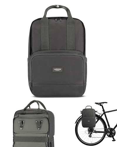 LARKSON Fahrradtaschen für Gepäckträger Damen & Herren Grau - No 6 Bike - 2 in 1 Fahrrad Tasche Rucksack & Gepäckträgertasche Hinten - Wasserabweisend