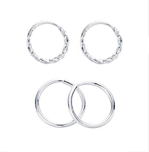Tiny Cartilage Hoop Earrings FULLCHARM 2 Pairs Sterling Silver Mini Small Huggie Hoops Piercing Cartilage Helix Earrings for Women Cartilage Piercing Earring Jewelry (Twist)