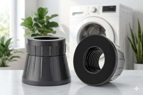 Image of Washing Machine Stand with Anti Vibration Pads, Height Adjustable, Non-Slip Rubber Base, Noise Reduction, Black Grey
