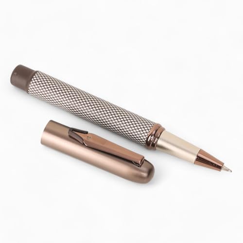 Image of 20651 Luxury Roller Ball Pen Coffee & Rani Check Color Metal Body with Magnetic Auto Closer Cap & Nib Shape Clip, Pen for Men & Women with High End Gift Box.