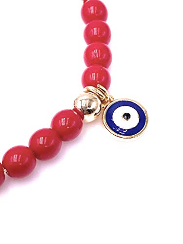 LESLIE BOULES Saint Benedict Red Glass Beads Bracelet Genuine Azabache and Blue Evil Eye Handmade Jewelry4