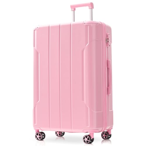 Lightweight ABS Hardshell Luggage Set 28 Inch Expandable Checked Suitcase with Double Wheels Durable Travel Luggage (28Inch Pink)