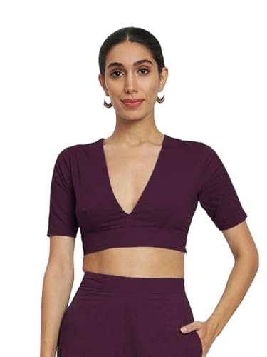 Image of Thevasa Women's Everyday Divine Depth V Neck Half Sleeves Blouse