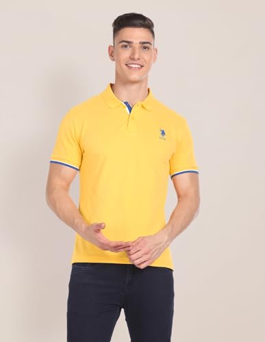 Image of U.S. Polo ASSN. Solid Slim Fit Polo T Shirts for Men - 100% Cotton, Half Sleeves Mens Tshirt