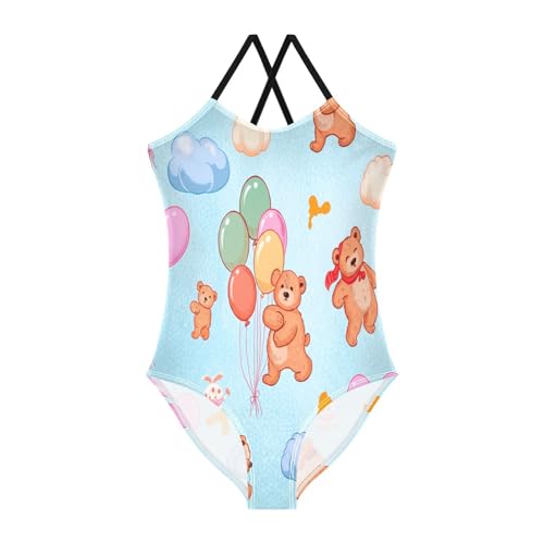 Kids Swim Suits 3-10 Y Beach Apparel, Cute Bears Balloons Light Blue