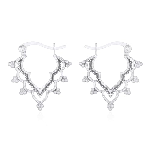 Pendientes Aro Boho-Chic en Plata de Ley 925, Diseño Mandala con Micro-Esferas, Estilo Étnico Artesanal - MOON PLATA