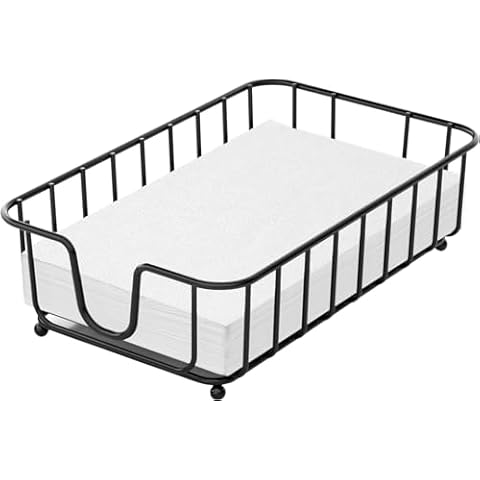 GMFINE Napkin Holder for Bathroom, Metal Guest Towel Napkin Holder Tray for Bathroom, Disposable Paper Hand Towel Holder for Bathroom, 9.4" x 5.5" x 2.2" Inside Size (Black) Cover